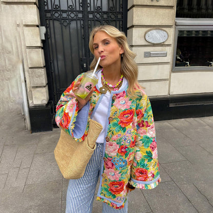 Chaqueta de mujer estampada floral colorida