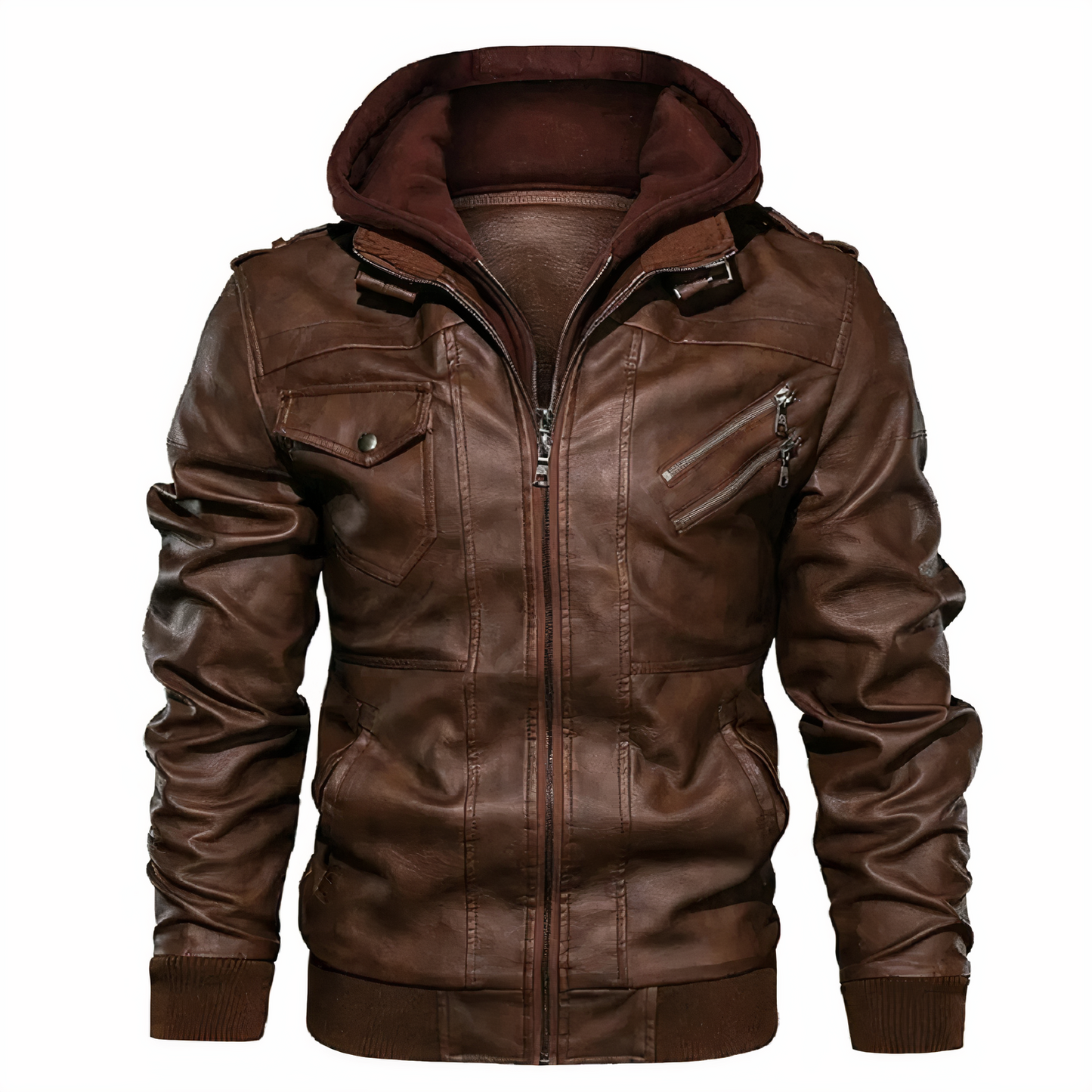 Chaqueta Moto Cuero Sintético Hombre