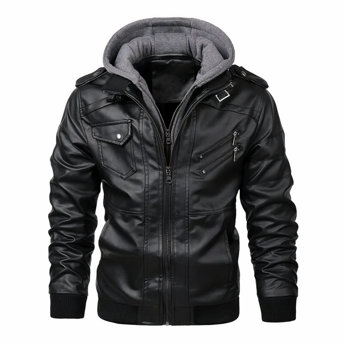 Chaqueta Moto Cuero Sintético Hombre