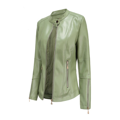 Chaqueta Cuero Mujer Cuello Redondo Clásica