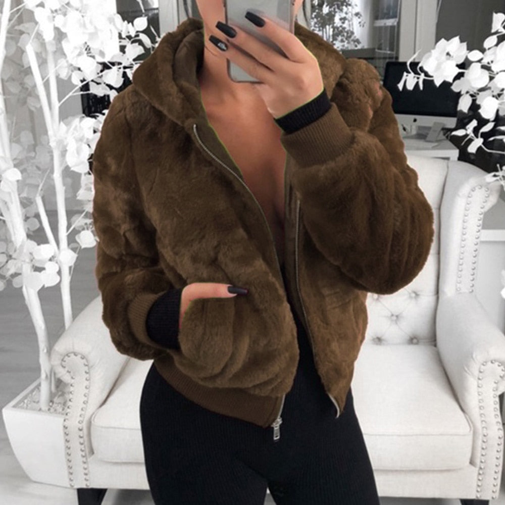 Chaqueta Felpa Suave Cremallera Mujer