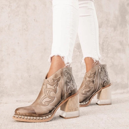 Botas Mujer Tacón Cuadrado Piel Elegantes