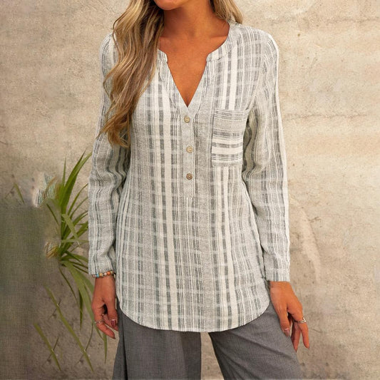 Blusa Mujer Manga Larga Cuello V - Vestiria