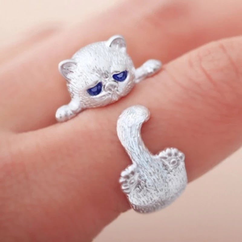 Anillo Gato Plata para Mujer con Diseño Juego - Vestiria