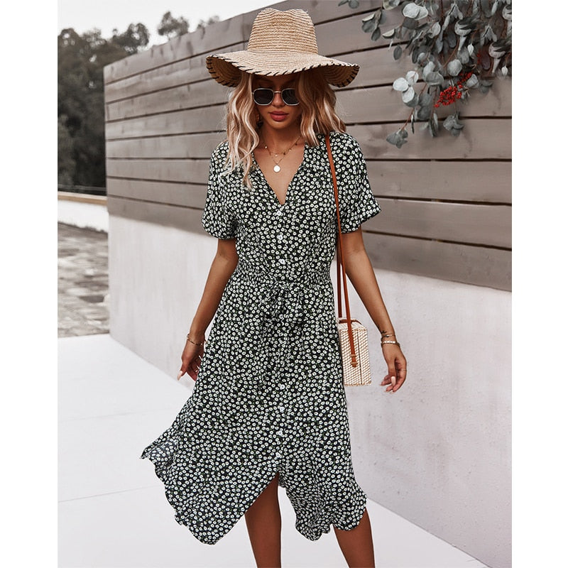 Vestido Boho Estampado Flores
