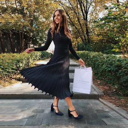 Vestido Midi Punto Elástico con Falda Amplia