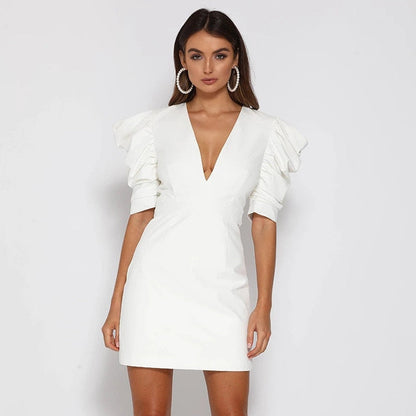 Vestido Blanco Elegante con Mangas Voladas