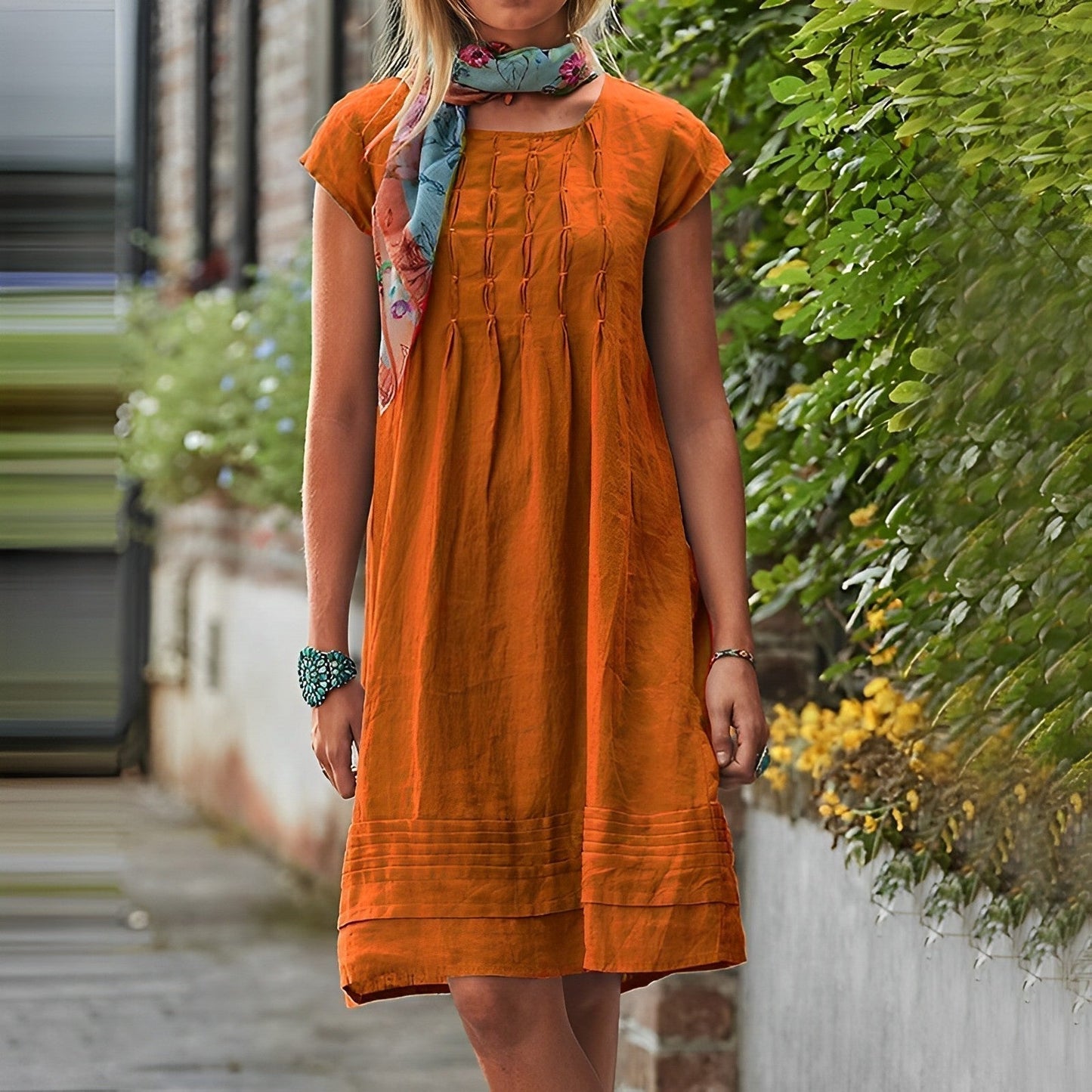 Vestido Midi Casual Manga Corta