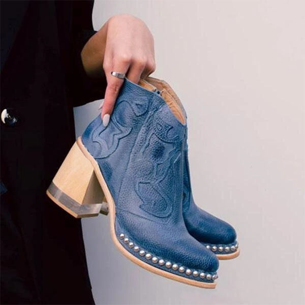 Botas Mujer Tacón Cuadrado Piel Elegantes