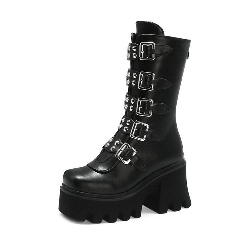 Botas Mujer Góticas de Plataforma con Hebillas Rockeras - Vestiria