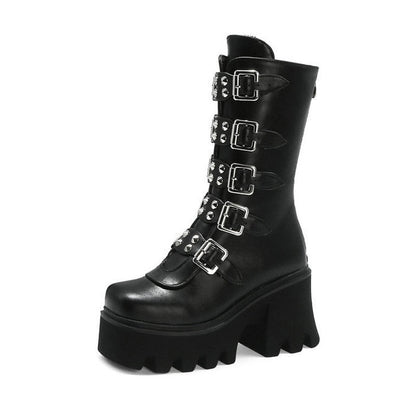Botas Mujer Góticas de Plataforma con Hebillas Rockeras - Vestiria