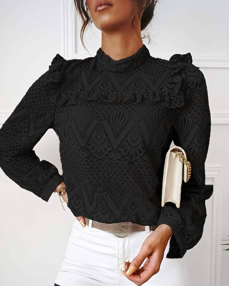 Blusa de Encaje Elegante Manga Larga