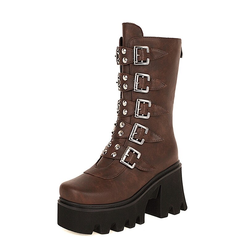 Botas Mujer Góticas de Plataforma con Hebillas Rockeras