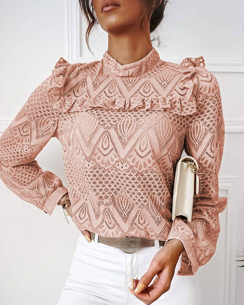 Blusa de Encaje Elegante Manga Larga - Vestiria