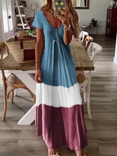 Vestido Mujer Azul Estilo Boho Verano