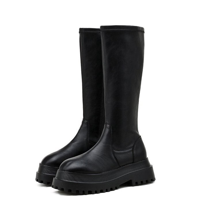 Bota Mujer Alta Negra Suela Gruesa