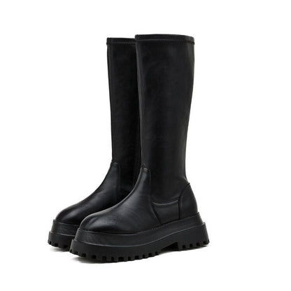 Bota Mujer Alta Negra Suela Gruesa