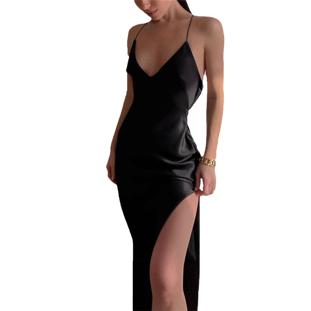Vestido Mujer Sedoso Clásico con Tirantes Delicados