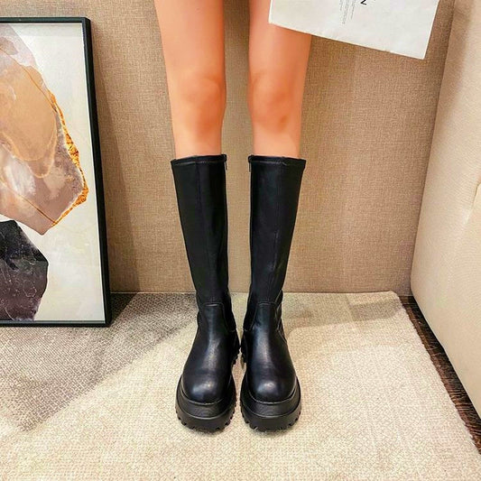 Bota Mujer Alta Negra Suela Gruesa - Vestiria