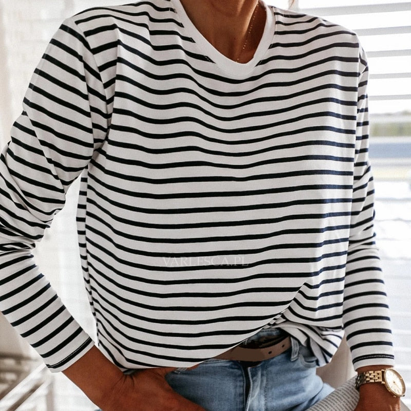 Sudadera Mujer Rayas Manga Larga Cuello Redondo - Vestiria