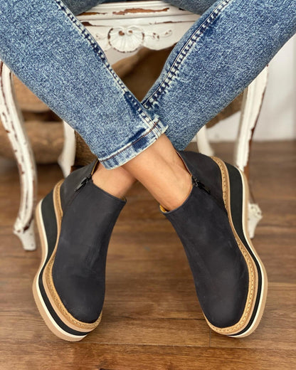 Botas Cuña Piel Cremallera Mujer