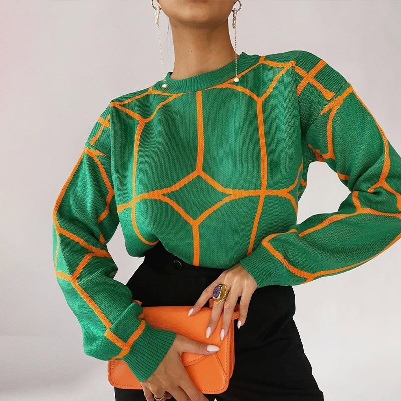 Sudadera Geométrica Cuello Redondo Estampada - Vestiria