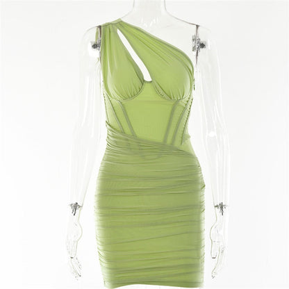 Vestido Cinturado de Malla Elástica