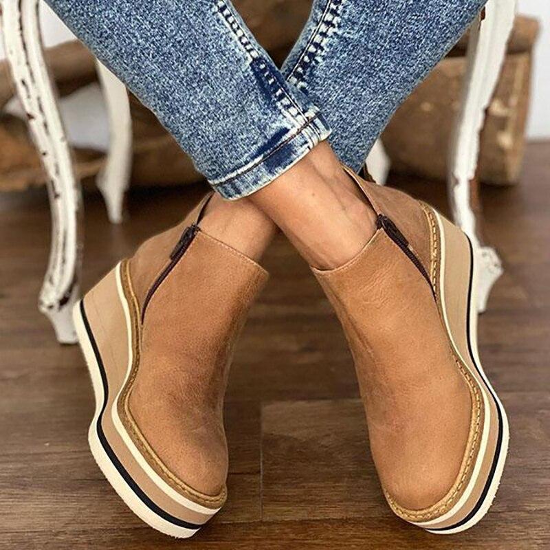 Botas Cuña Piel Cremallera Mujer