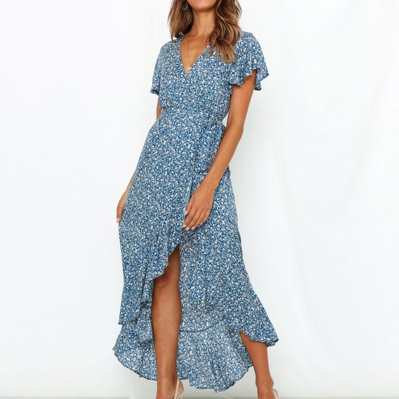 Vestido de Verano Florado Ligero y Fresh con Escote en V - Vestiria