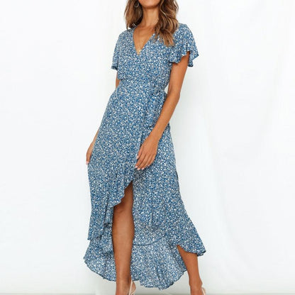 Vestido de Verano Florado Ligero y Fresh con Escote en V - Vestiria