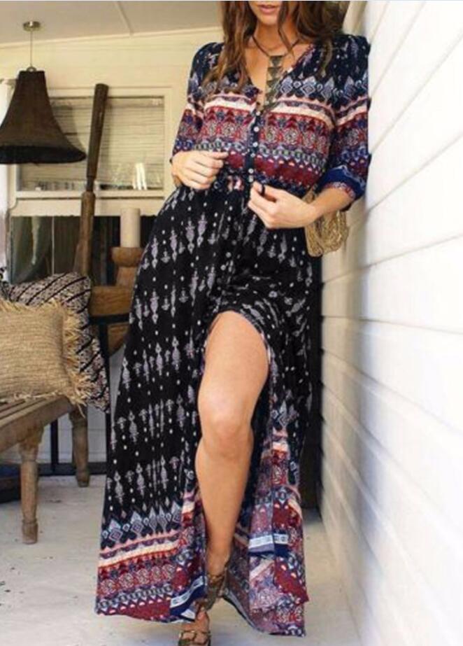 Vestido maxi hippie elegante