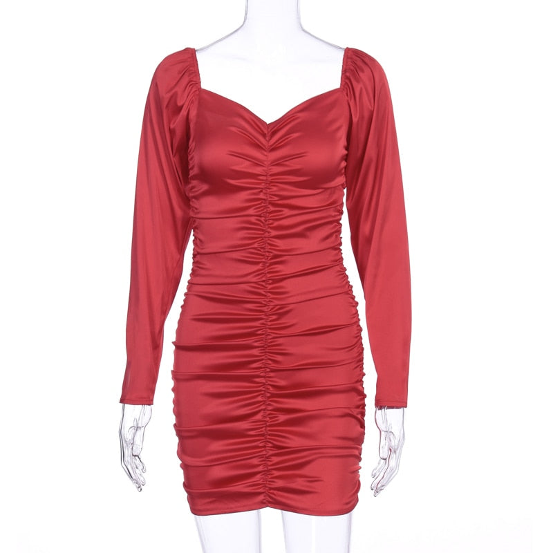 Vestido de Noche Satín Plisado Elegante