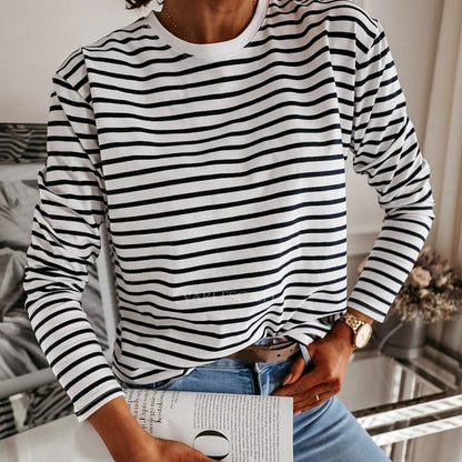 Sudadera Mujer Rayas Manga Larga Cuello Redondo