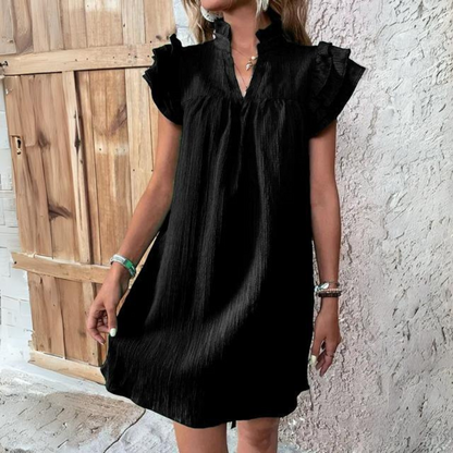 Vestido Corto Floral con Volante y Cuello en V