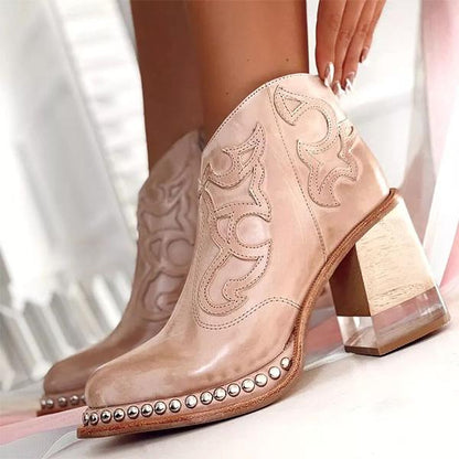 Botas Mujer Tacón Cuadrado Piel Elegantes