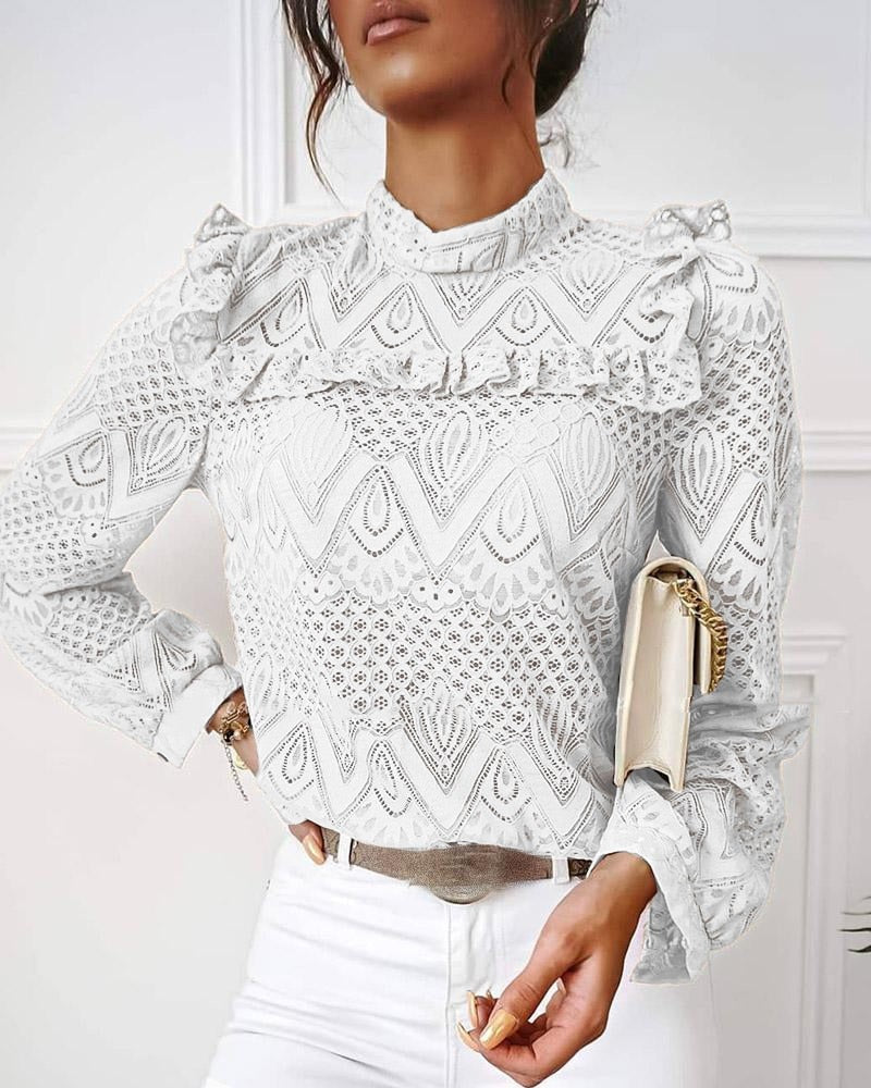 Blusa de Encaje Elegante Manga Larga