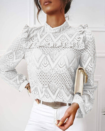 Blusa de Encaje Elegante Manga Larga