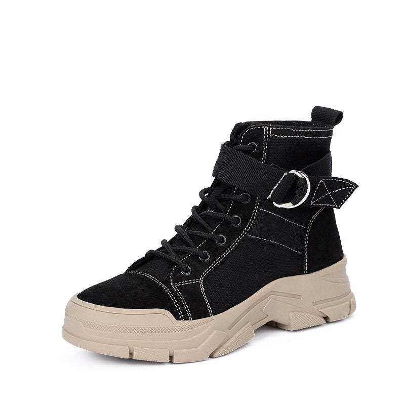 Bota Mujer Militar Negra Con Hebilla