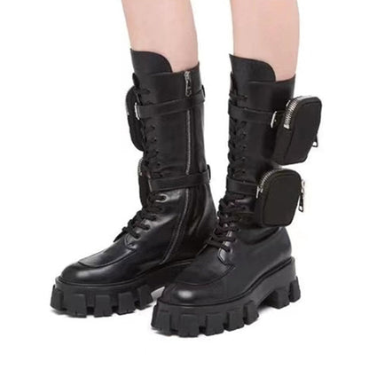 Bota Mujer Alta de Cuero Negro con Bolsillo - Vestiria