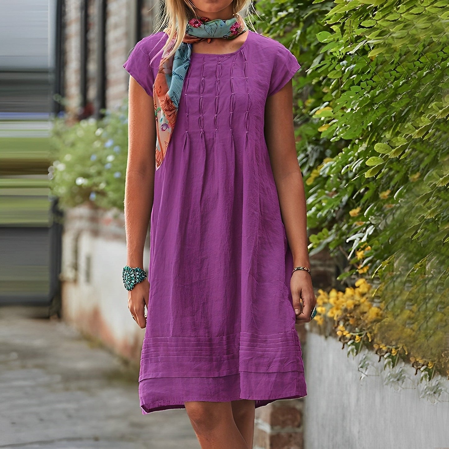 Vestido Midi Casual Manga Corta