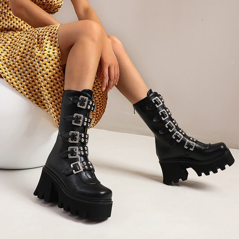 Botas Altas Góticas Mujer Estilo Punk