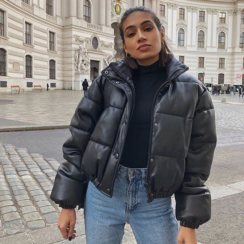Chaqueta de Piel Negro Corta Estilo Aviador