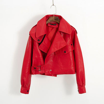Chaqueta Cuero Mujer Oversize Cuello Redondo