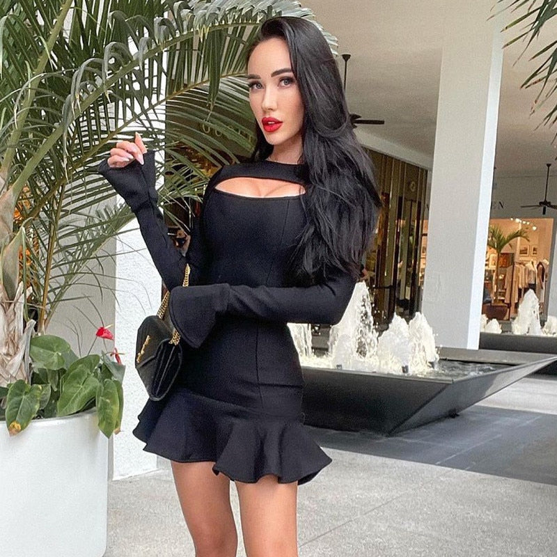 Vestido Niña Falda Volante Manga Larga Negro - Vestiria