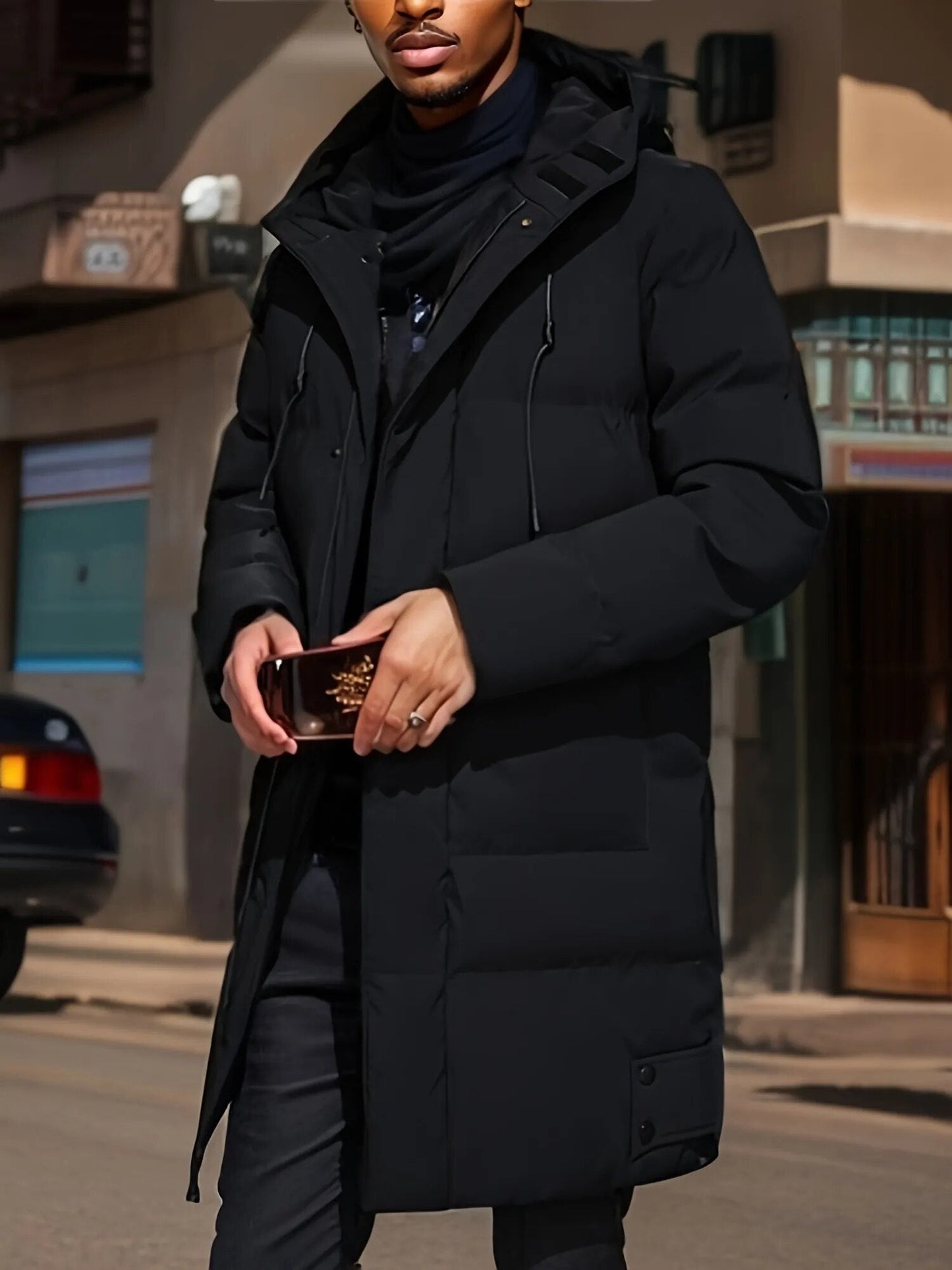 Abrigo Invierno Hombre Largo Impermeable Capucha