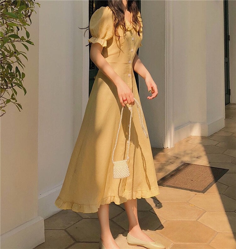 Vestido Midi Elegante Cuello Florido - Vestiria
