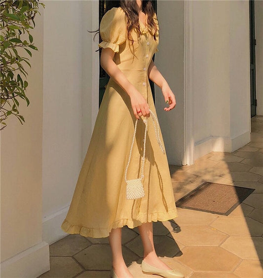 Vestido Midi Elegante Cuello Florido - Vestiria