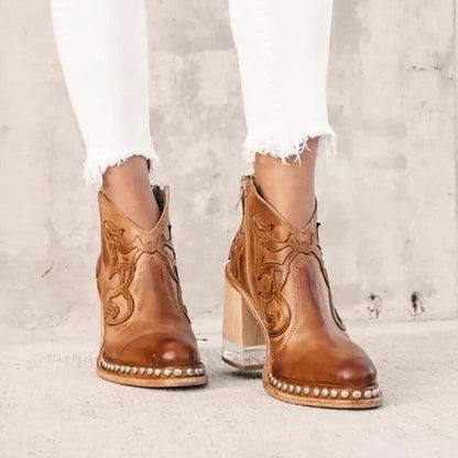 Botas Mujer Tacón Cuadrado Piel Elegantes