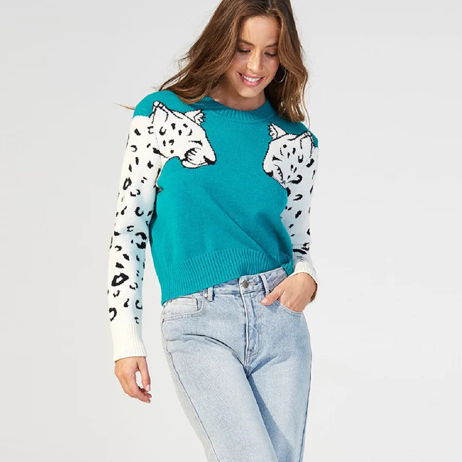 Suéter Leopardo Mangas Coloridas Moderno - Vestiria
