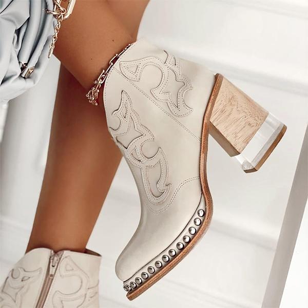 Botas Mujer Tacón Cuadrado Piel Elegantes - Vestiria